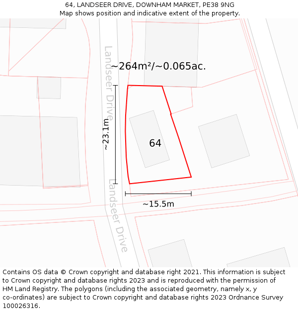 64, LANDSEER DRIVE, DOWNHAM MARKET, PE38 9NG: Plot and title map