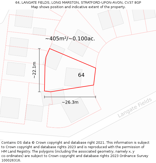 64, LANGATE FIELDS, LONG MARSTON, STRATFORD-UPON-AVON, CV37 8GP: Plot and title map