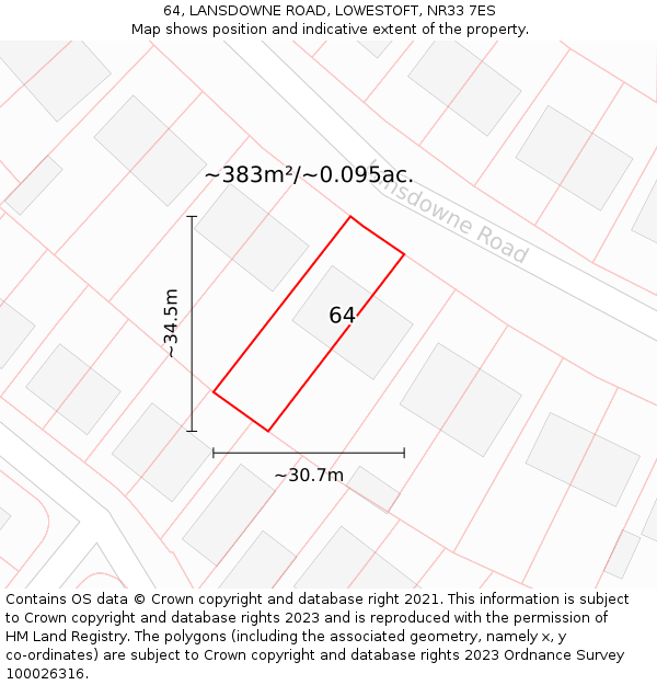 64, LANSDOWNE ROAD, LOWESTOFT, NR33 7ES: Plot and title map