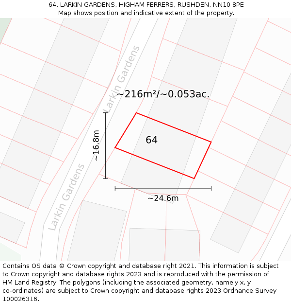 64, LARKIN GARDENS, HIGHAM FERRERS, RUSHDEN, NN10 8PE: Plot and title map
