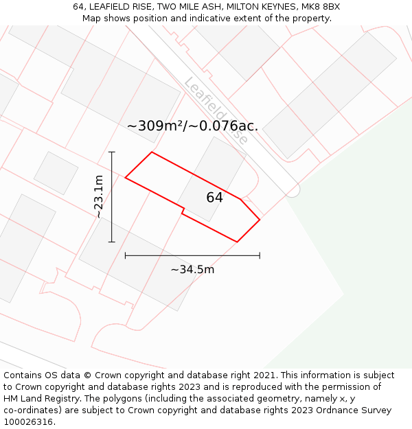 64, LEAFIELD RISE, TWO MILE ASH, MILTON KEYNES, MK8 8BX: Plot and title map