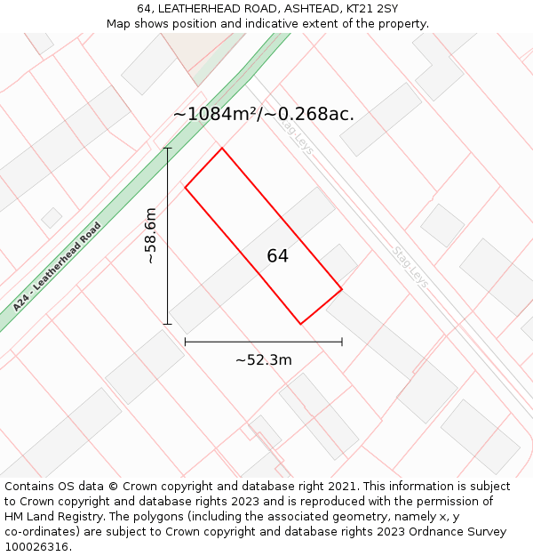 64, LEATHERHEAD ROAD, ASHTEAD, KT21 2SY: Plot and title map
