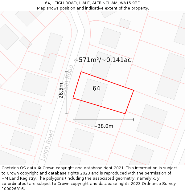 64, LEIGH ROAD, HALE, ALTRINCHAM, WA15 9BD: Plot and title map