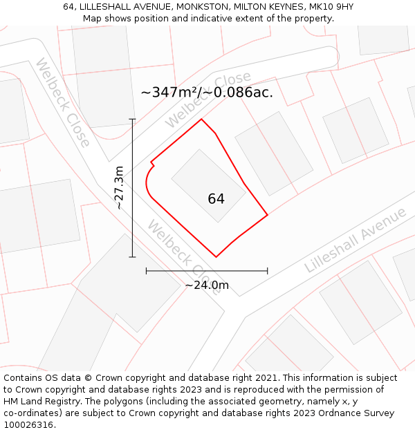 64, LILLESHALL AVENUE, MONKSTON, MILTON KEYNES, MK10 9HY: Plot and title map