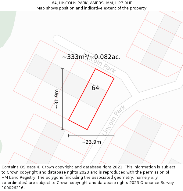 64, LINCOLN PARK, AMERSHAM, HP7 9HF: Plot and title map