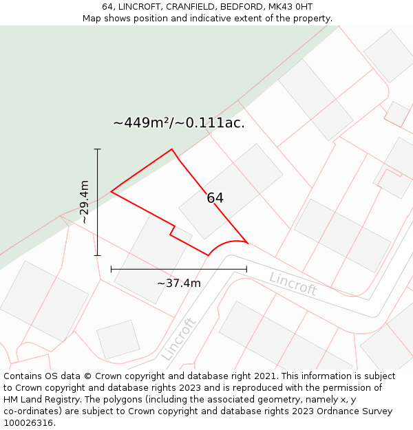 64, LINCROFT, CRANFIELD, BEDFORD, MK43 0HT: Plot and title map