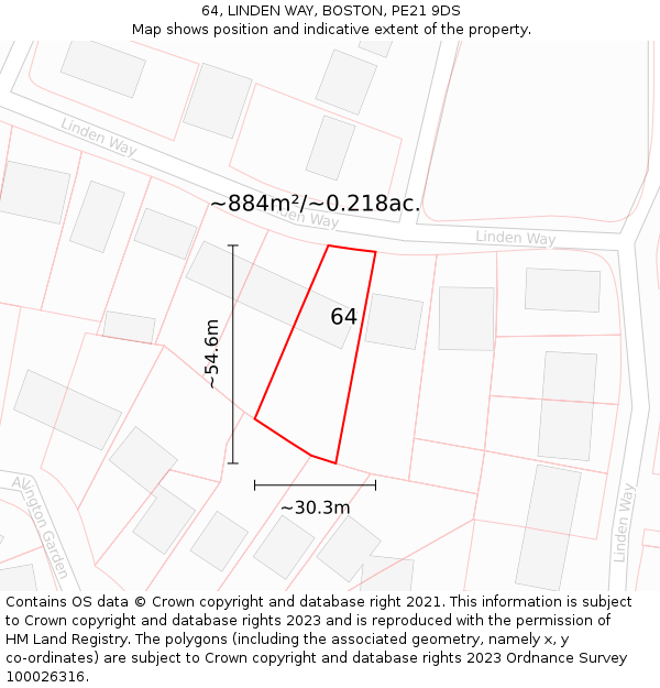 64, LINDEN WAY, BOSTON, PE21 9DS: Plot and title map