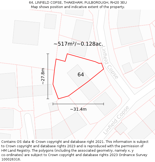 64, LINFIELD COPSE, THAKEHAM, PULBOROUGH, RH20 3EU: Plot and title map