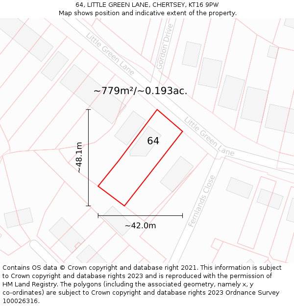 64, LITTLE GREEN LANE, CHERTSEY, KT16 9PW: Plot and title map