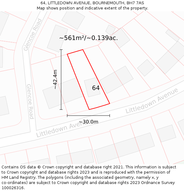64, LITTLEDOWN AVENUE, BOURNEMOUTH, BH7 7AS: Plot and title map
