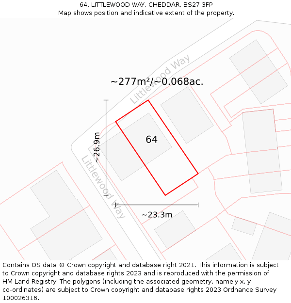 64, LITTLEWOOD WAY, CHEDDAR, BS27 3FP: Plot and title map