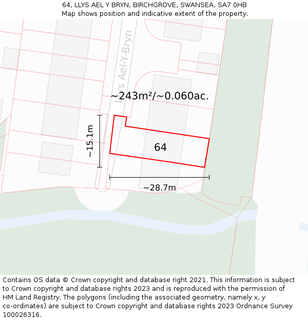 64, LLYS AEL Y BRYN, BIRCHGROVE, SWANSEA, SA7 0HB: Plot and title map