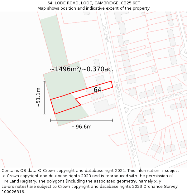 64, LODE ROAD, LODE, CAMBRIDGE, CB25 9ET: Plot and title map