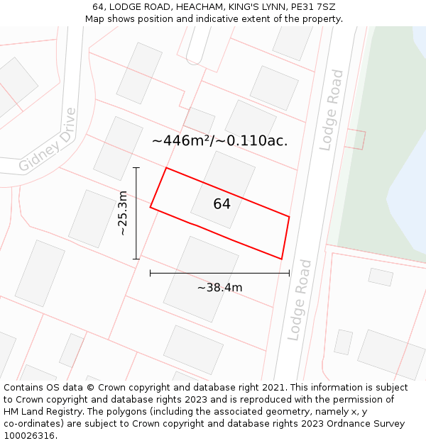 64, LODGE ROAD, HEACHAM, KING'S LYNN, PE31 7SZ: Plot and title map