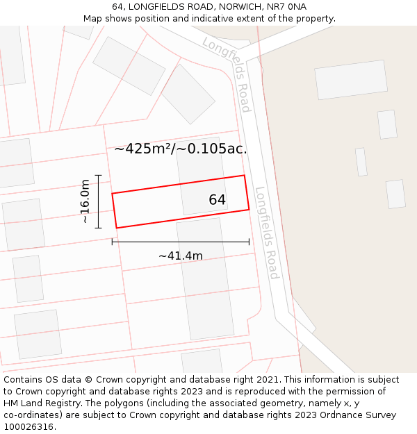 64, LONGFIELDS ROAD, NORWICH, NR7 0NA: Plot and title map