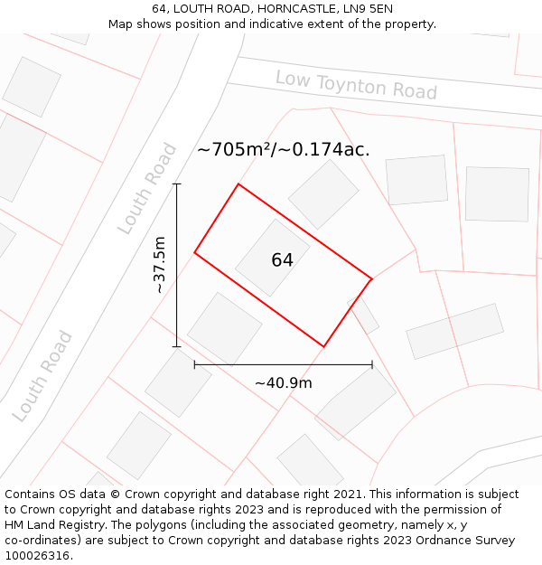 64, LOUTH ROAD, HORNCASTLE, LN9 5EN: Plot and title map