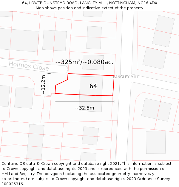 64, LOWER DUNSTEAD ROAD, LANGLEY MILL, NOTTINGHAM, NG16 4DX: Plot and title map