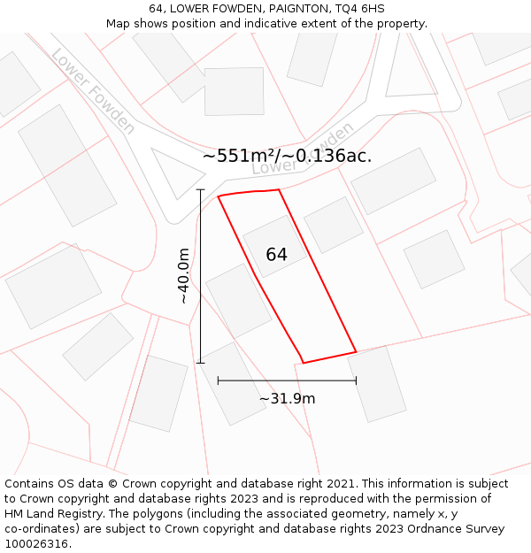 64, LOWER FOWDEN, PAIGNTON, TQ4 6HS: Plot and title map