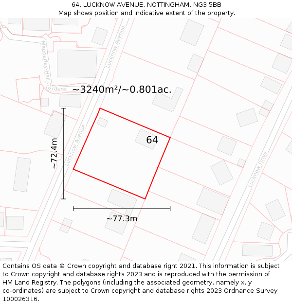 64, LUCKNOW AVENUE, NOTTINGHAM, NG3 5BB: Plot and title map