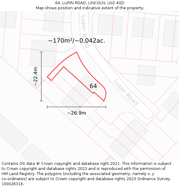64, LUPIN ROAD, LINCOLN, LN2 4GD: Plot and title map