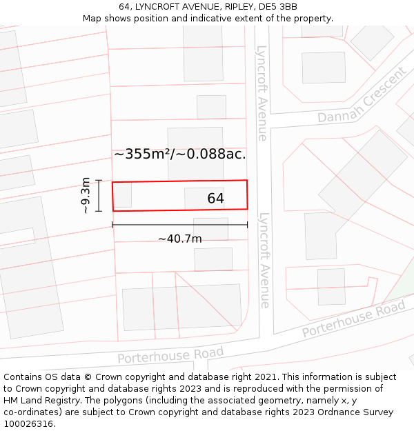 64, LYNCROFT AVENUE, RIPLEY, DE5 3BB: Plot and title map