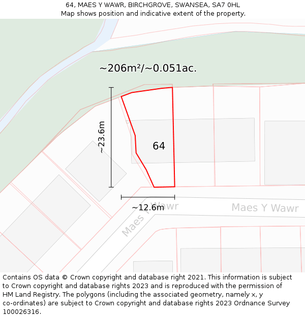 64, MAES Y WAWR, BIRCHGROVE, SWANSEA, SA7 0HL: Plot and title map