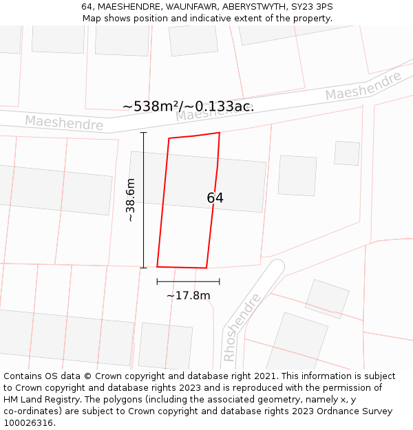 64, MAESHENDRE, WAUNFAWR, ABERYSTWYTH, SY23 3PS: Plot and title map