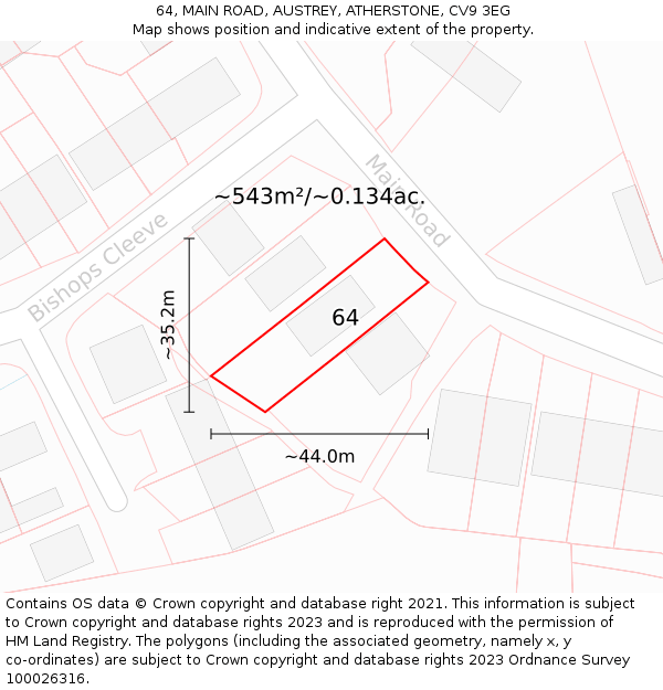 64, MAIN ROAD, AUSTREY, ATHERSTONE, CV9 3EG: Plot and title map