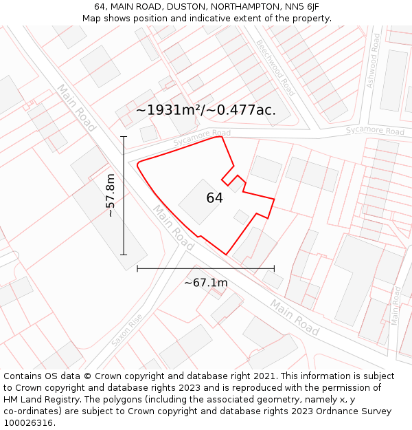 64, MAIN ROAD, DUSTON, NORTHAMPTON, NN5 6JF: Plot and title map