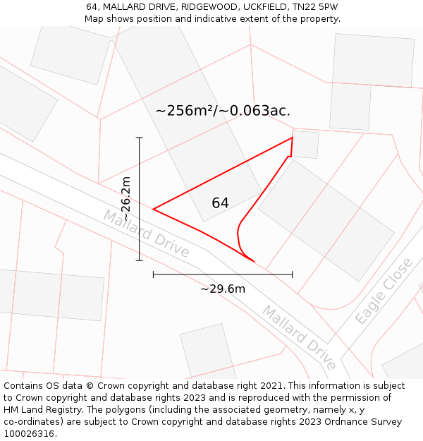 64, MALLARD DRIVE, RIDGEWOOD, UCKFIELD, TN22 5PW: Plot and title map