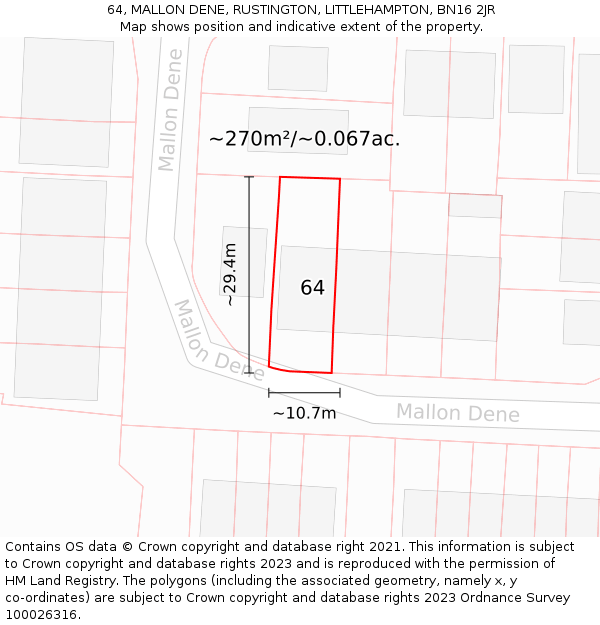 64, MALLON DENE, RUSTINGTON, LITTLEHAMPTON, BN16 2JR: Plot and title map