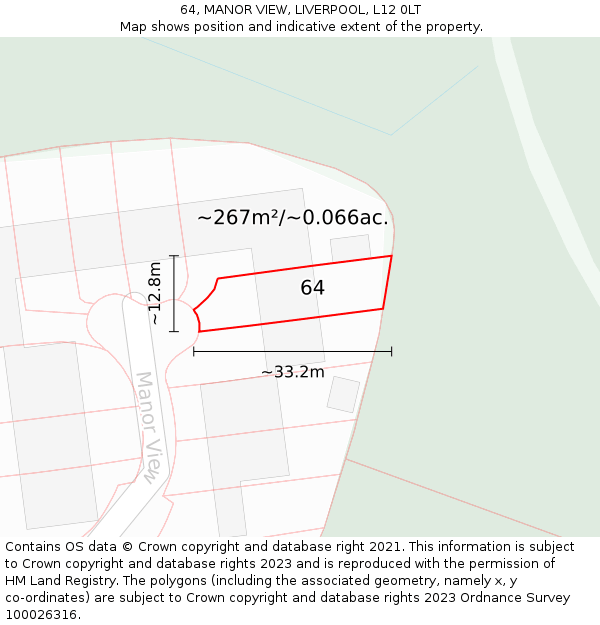 64, MANOR VIEW, LIVERPOOL, L12 0LT: Plot and title map