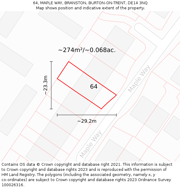 64, MAPLE WAY, BRANSTON, BURTON-ON-TRENT, DE14 3NQ: Plot and title map
