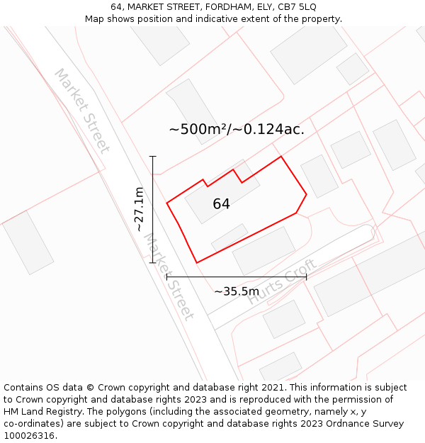 64, MARKET STREET, FORDHAM, ELY, CB7 5LQ: Plot and title map