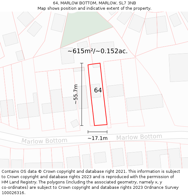 64, MARLOW BOTTOM, MARLOW, SL7 3NB: Plot and title map