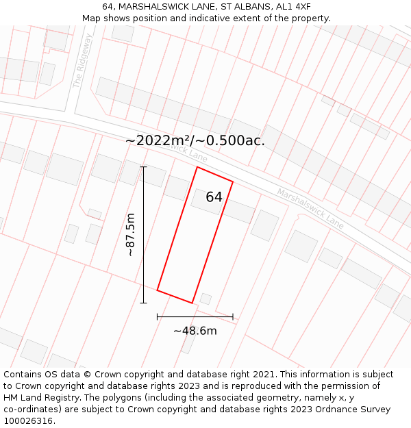 64, MARSHALSWICK LANE, ST ALBANS, AL1 4XF: Plot and title map
