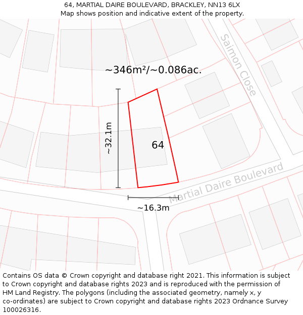 64, MARTIAL DAIRE BOULEVARD, BRACKLEY, NN13 6LX: Plot and title map