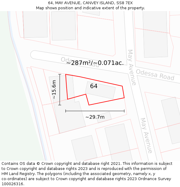 64, MAY AVENUE, CANVEY ISLAND, SS8 7EX: Plot and title map