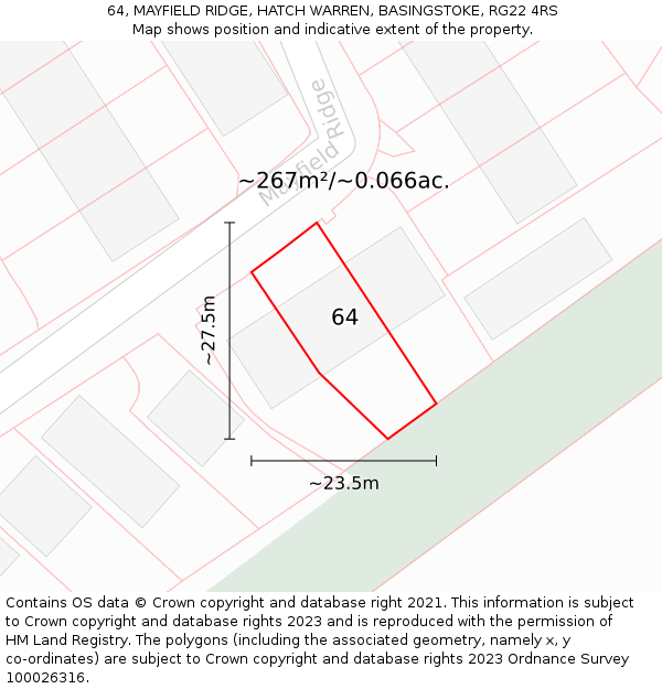 64, MAYFIELD RIDGE, HATCH WARREN, BASINGSTOKE, RG22 4RS: Plot and title map