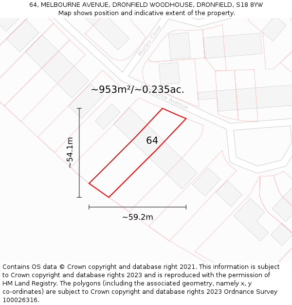 64, MELBOURNE AVENUE, DRONFIELD WOODHOUSE, DRONFIELD, S18 8YW: Plot and title map