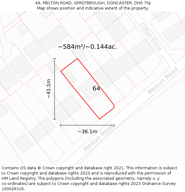 64, MELTON ROAD, SPROTBROUGH, DONCASTER, DN5 7NJ: Plot and title map