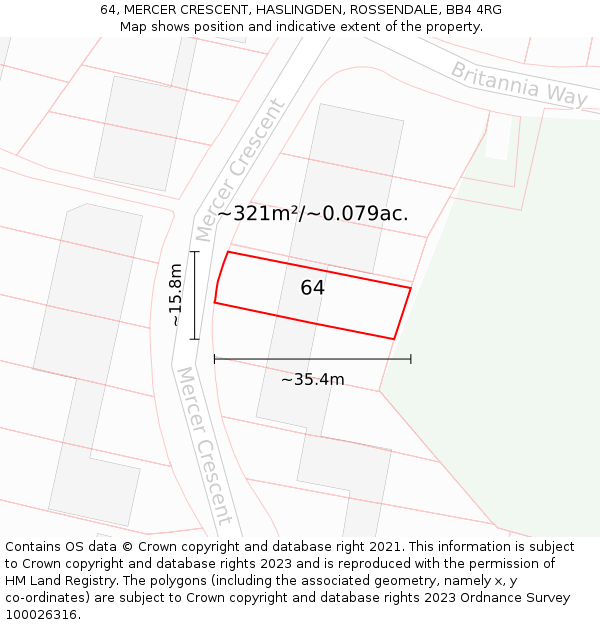 64, MERCER CRESCENT, HASLINGDEN, ROSSENDALE, BB4 4RG: Plot and title map