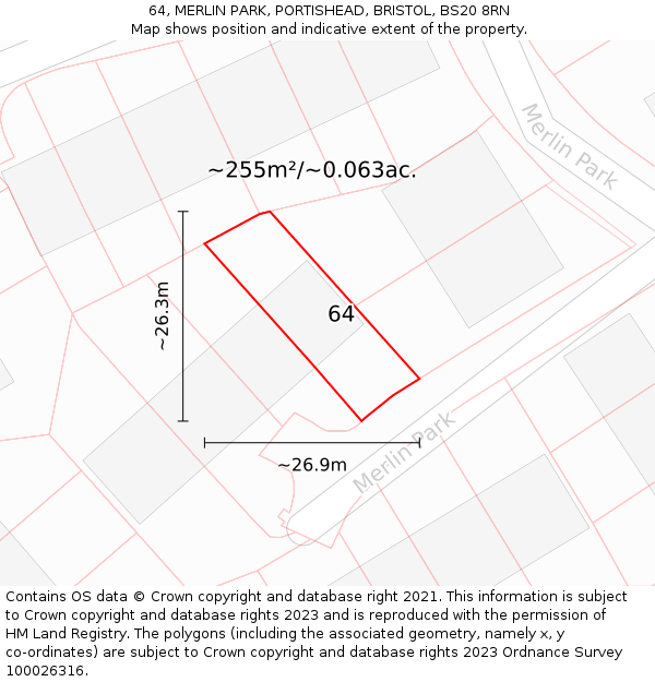64, MERLIN PARK, PORTISHEAD, BRISTOL, BS20 8RN: Plot and title map