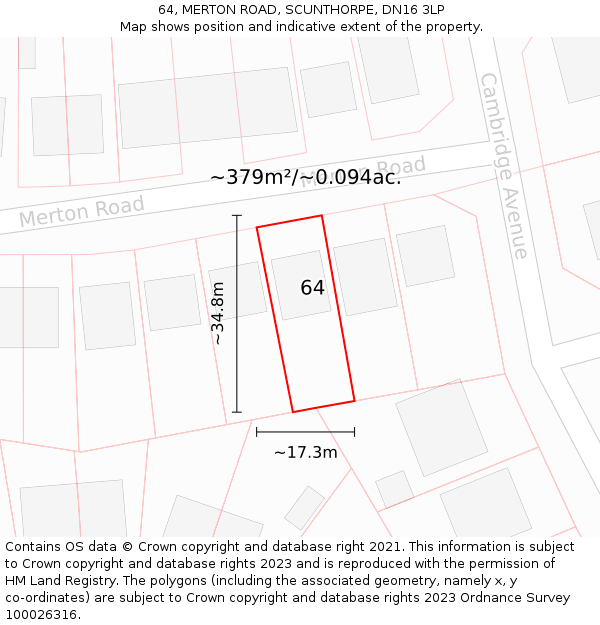 64, MERTON ROAD, SCUNTHORPE, DN16 3LP: Plot and title map