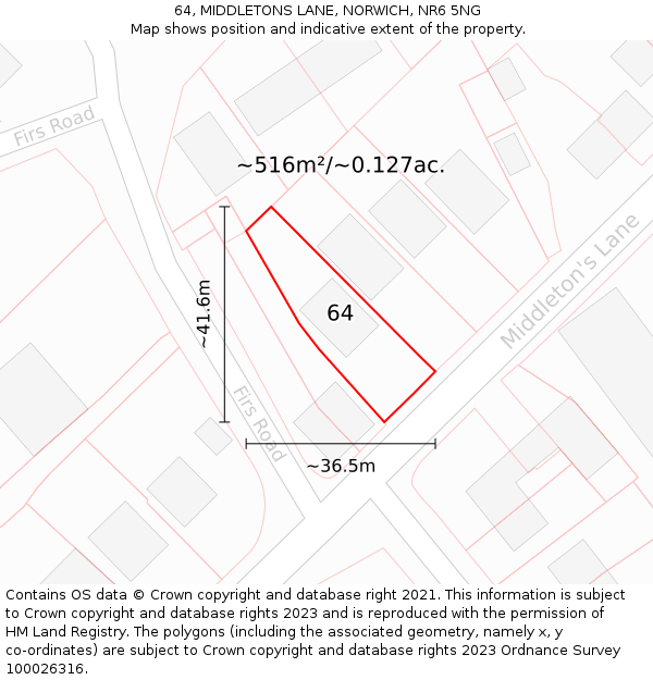 64, MIDDLETONS LANE, NORWICH, NR6 5NG: Plot and title map