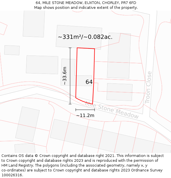 64, MILE STONE MEADOW, EUXTON, CHORLEY, PR7 6FD: Plot and title map