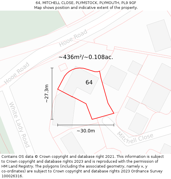 64, MITCHELL CLOSE, PLYMSTOCK, PLYMOUTH, PL9 9GF: Plot and title map