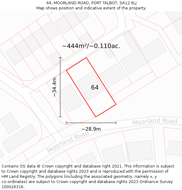 64, MOORLAND ROAD, PORT TALBOT, SA12 6LJ: Plot and title map