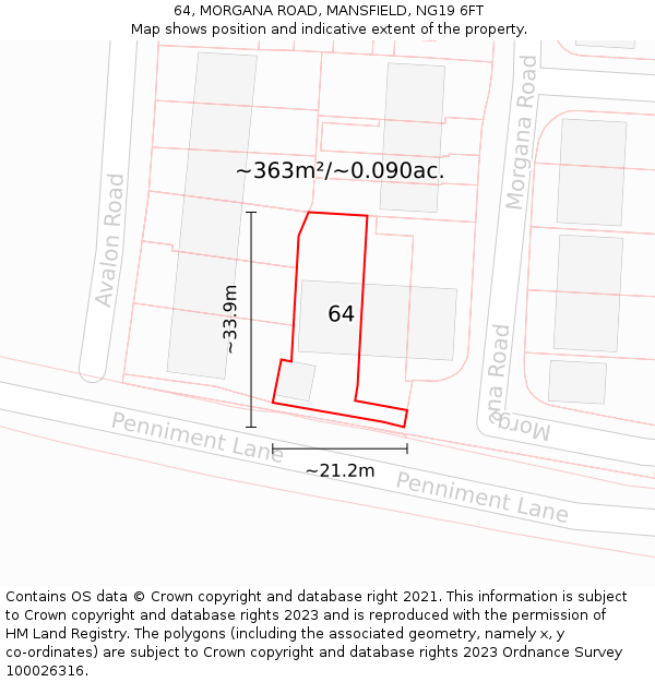 64, MORGANA ROAD, MANSFIELD, NG19 6FT: Plot and title map