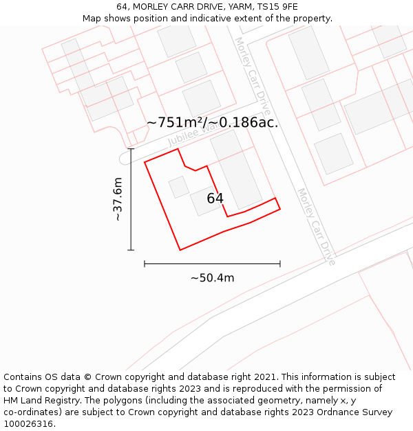 64, MORLEY CARR DRIVE, YARM, TS15 9FE: Plot and title map